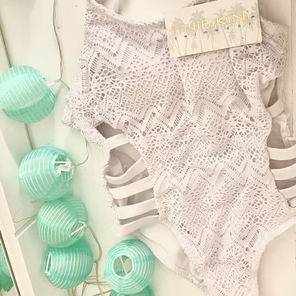 NWT White Crochet One Piece Swim - Picture 2 of 6